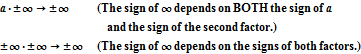 a or plus/minus infinity times infinity goes to plus/minus infinity